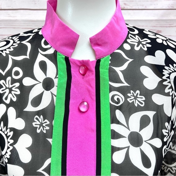 Bob Mackie Wearable Art Sheer Floral Kimono Blouse - Picture 2 of 7